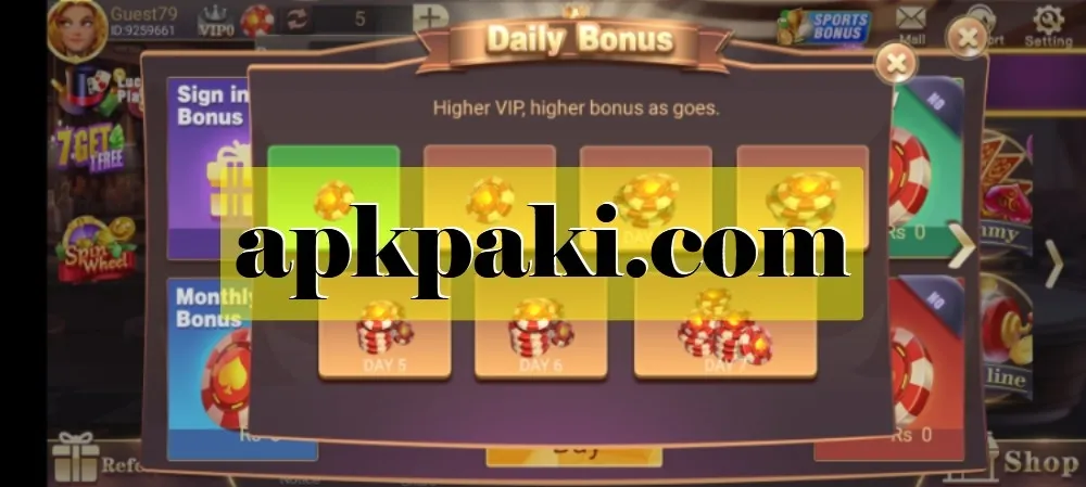 Daily rewards and event popup screen inside the app.