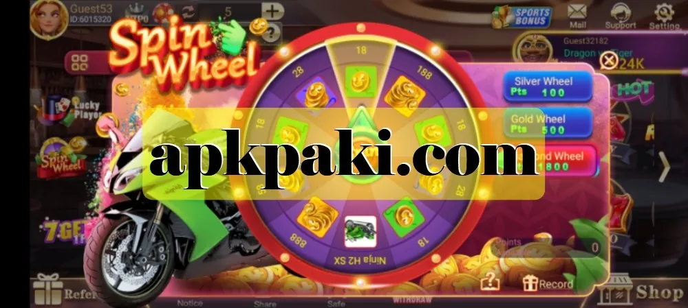 Spin Wheel minigame screen with prizes and wheel UI